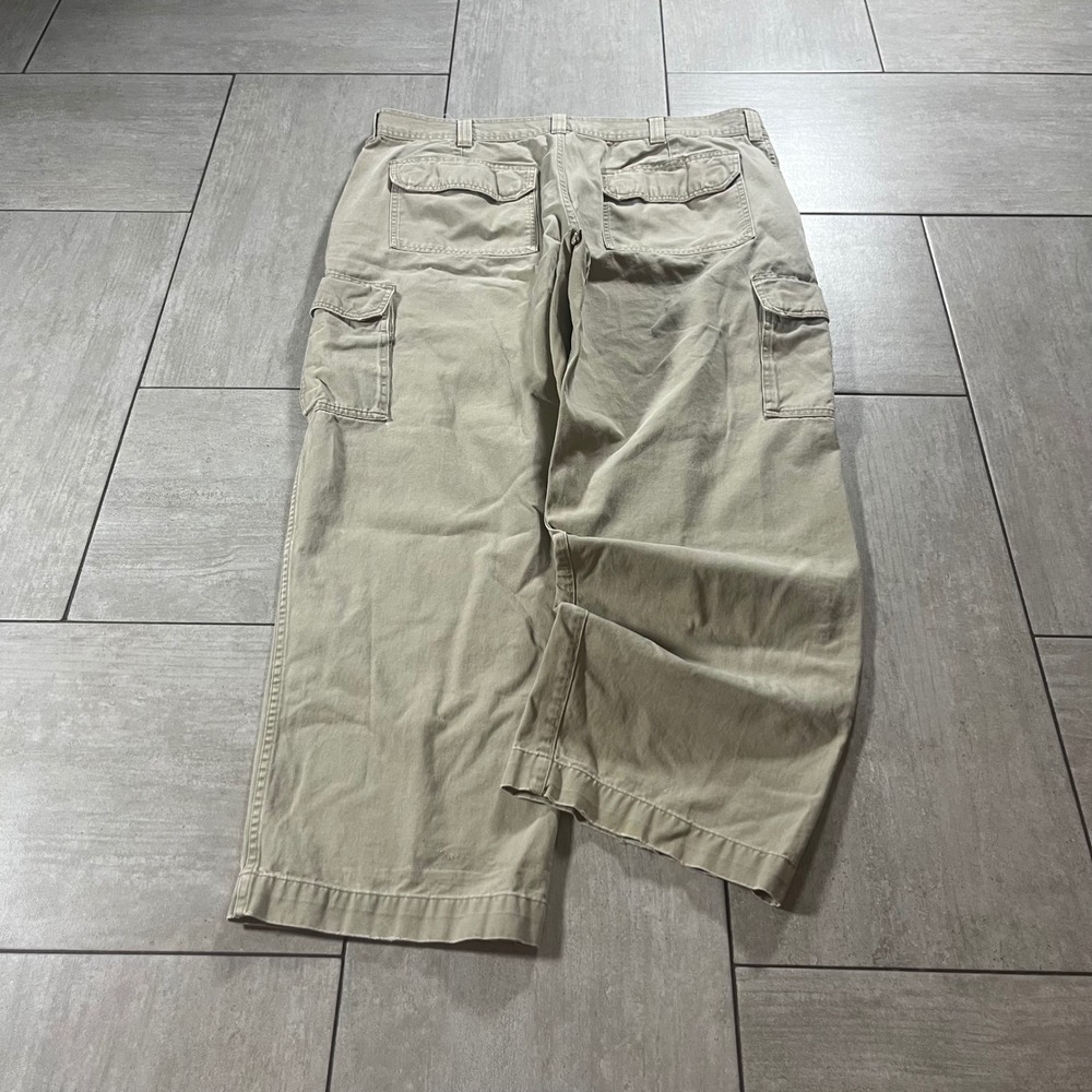 Basic Editions Mens Khaki Cargo Pants 42 x 32 Tan Cotton Straight Leg Utility